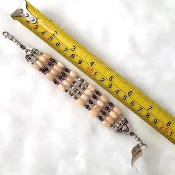 Bracelet Natural (br6) Gemstones Cream Aventurine Garnet 925 Silver 4-strand - Picture 10 of 10